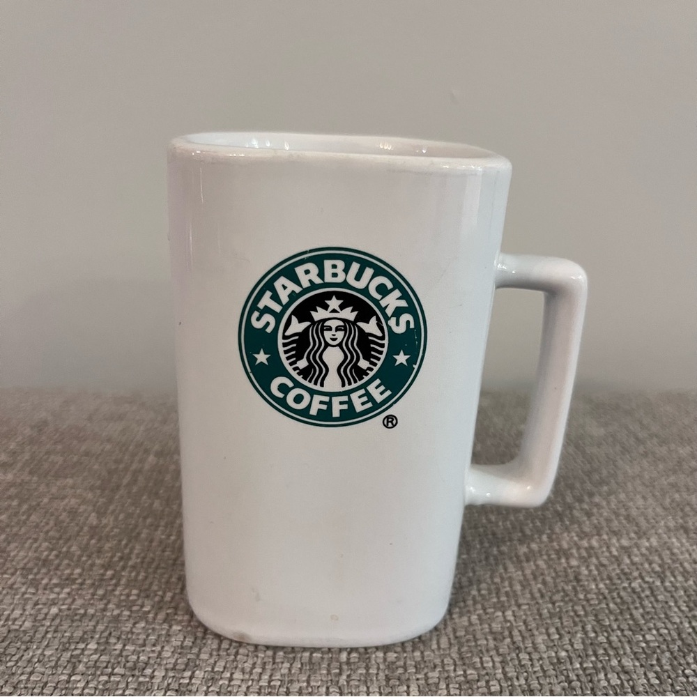 Starbucks White Ceramic Square Coffee Mug Cup 2007 12 oz